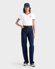 Beverly Hills Crest Soft Ringer Tee - White/Ruby Sporty & Rich For Sale