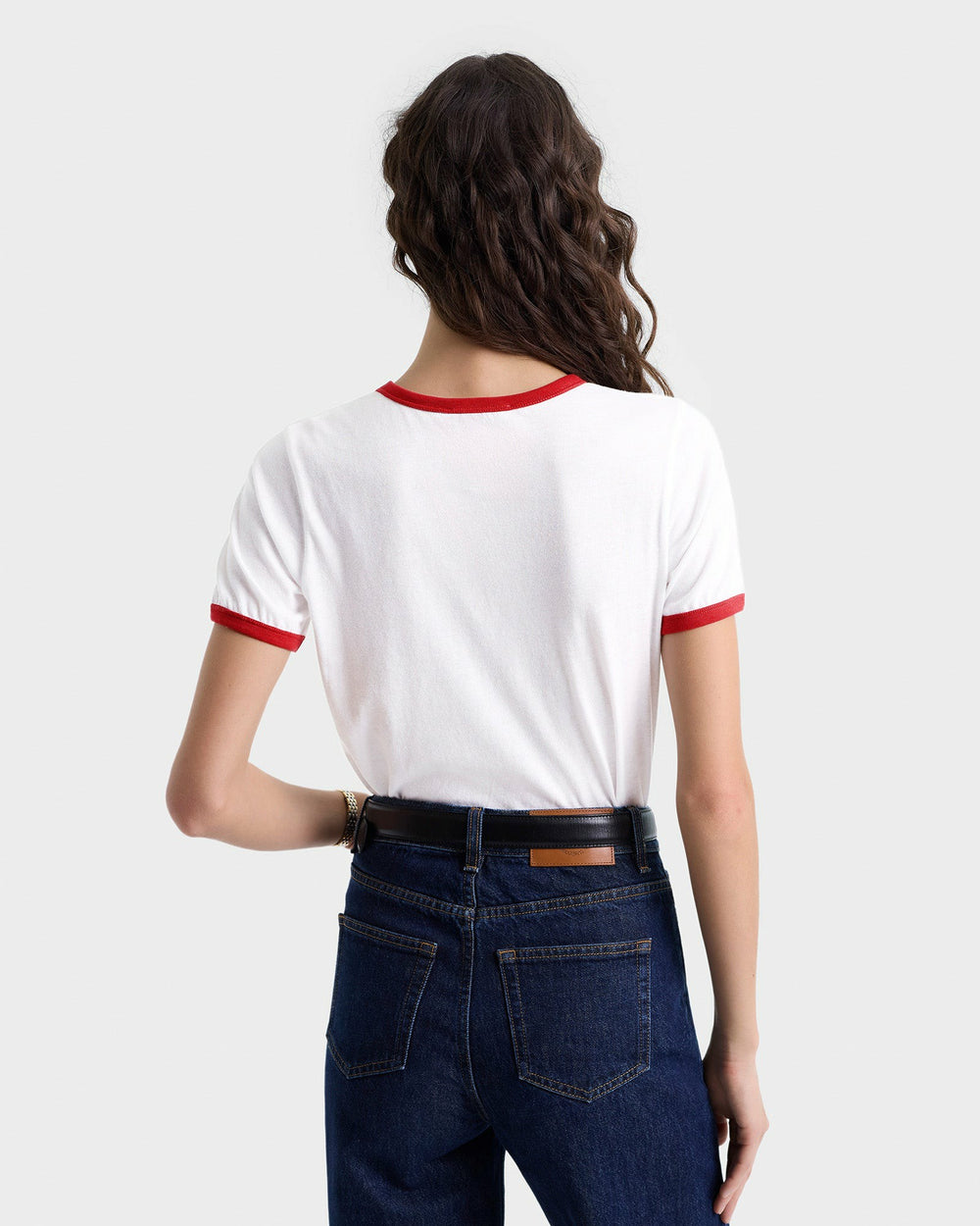 Beverly Hills Crest Soft Ringer Tee - White/Ruby Sporty & Rich For Sale