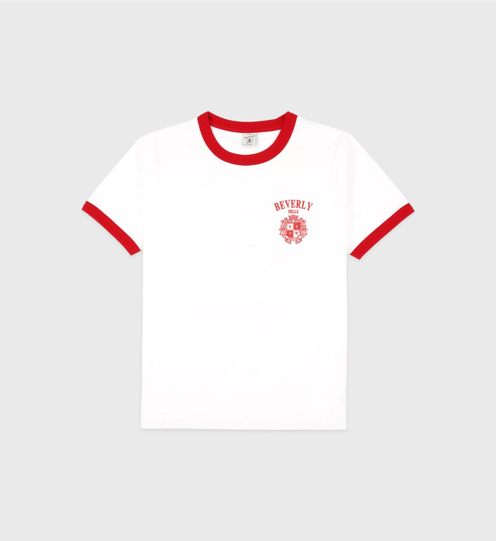 Beverly Hills Crest Soft Ringer Tee - White/Ruby Sporty & Rich For Sale