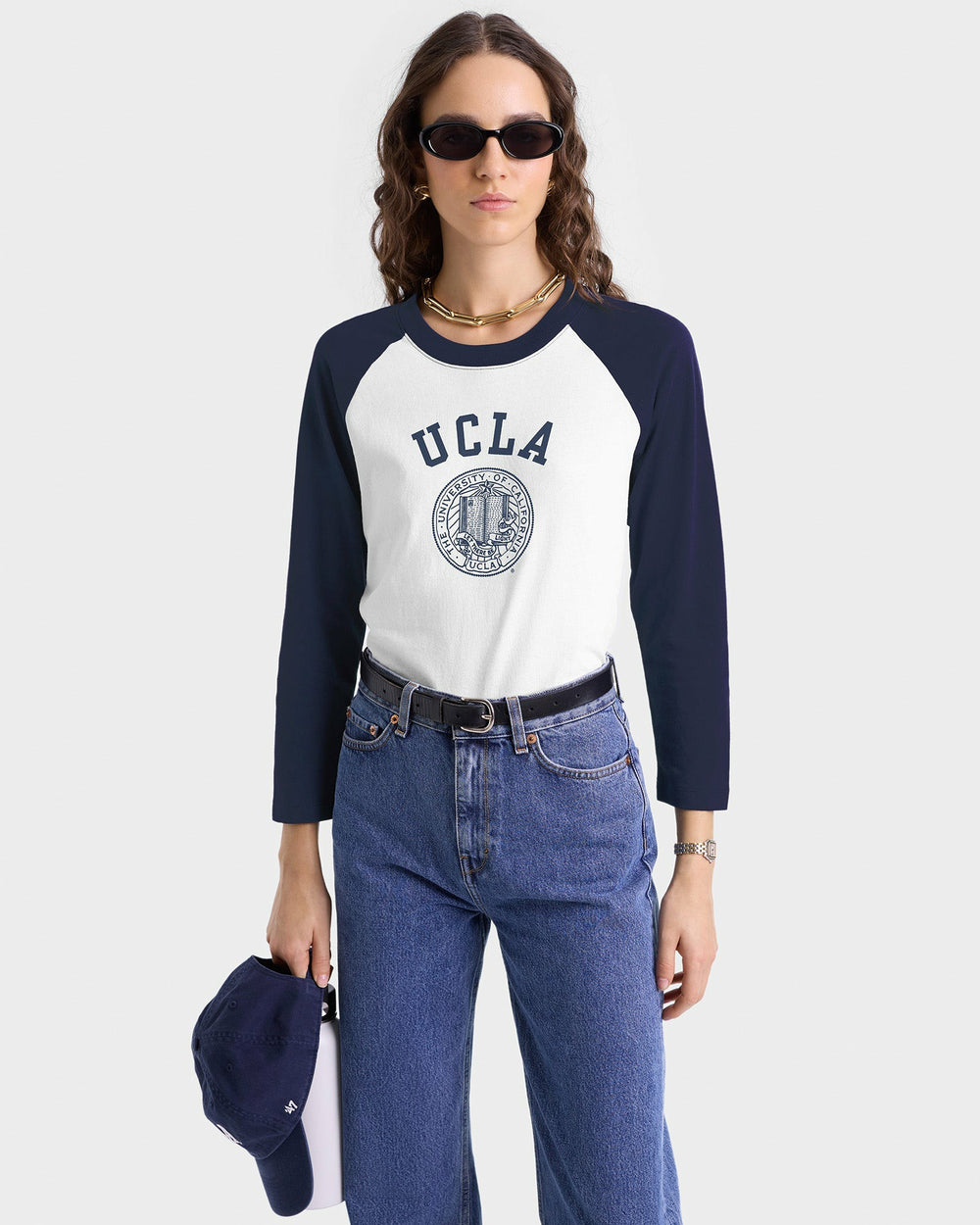 UCLA Crest Baseball Tee - White/Navy Sporty & Rich Outlet