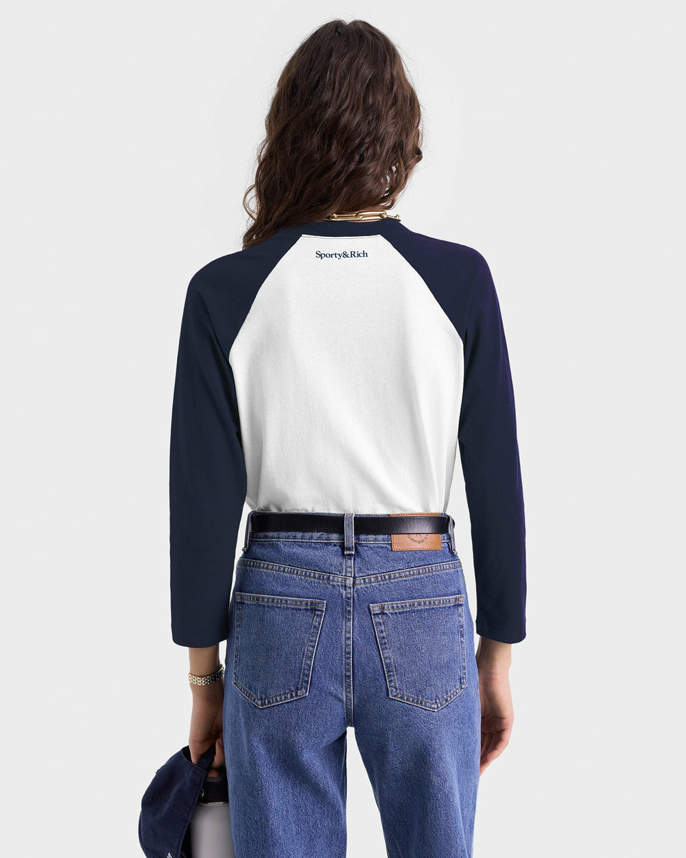 UCLA Crest Baseball Tee - White/Navy Sporty & Rich Outlet