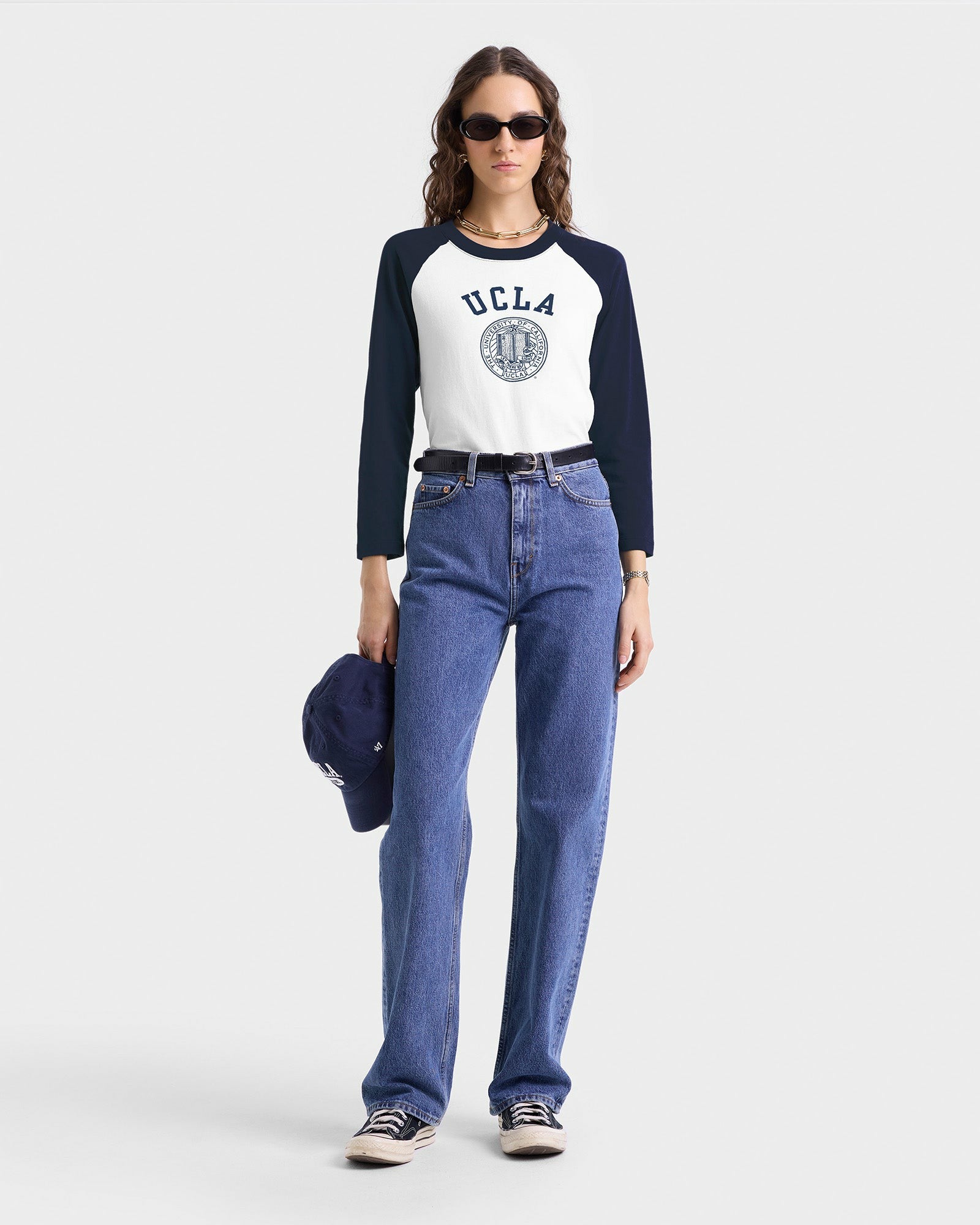 UCLA Crest Baseball Tee - White/Navy Sporty & Rich Outlet