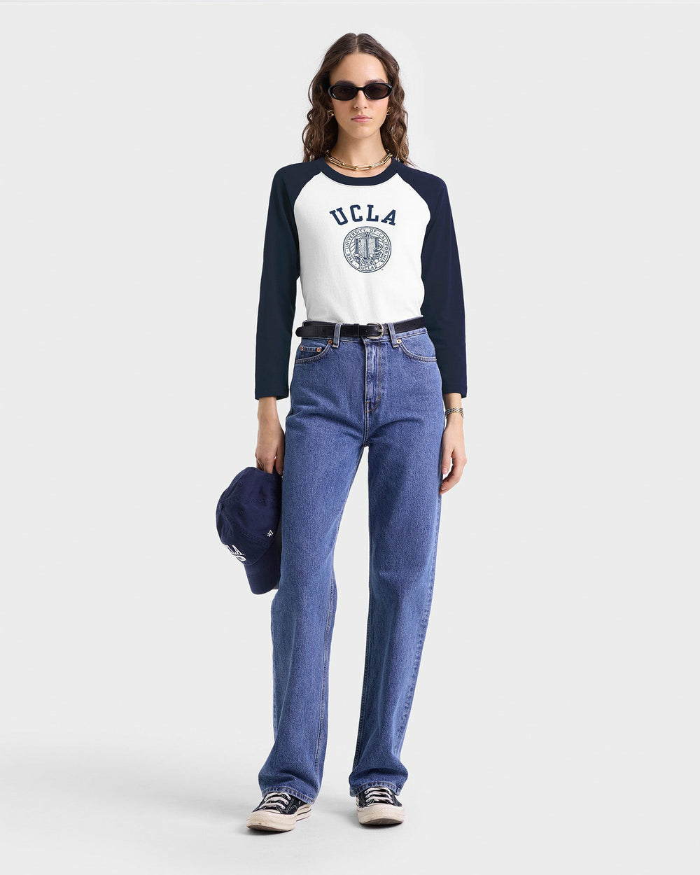 UCLA Crest Baseball Tee - White/Navy Sporty & Rich Outlet