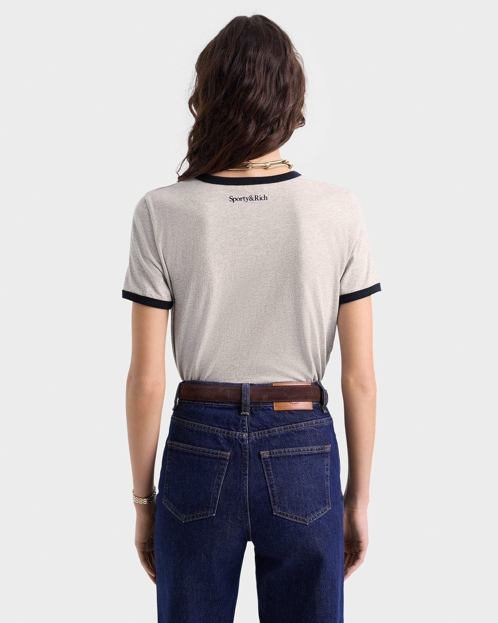 UCLA Crest Ringer Tee - Heather Gray/Navy Sporty & Rich US