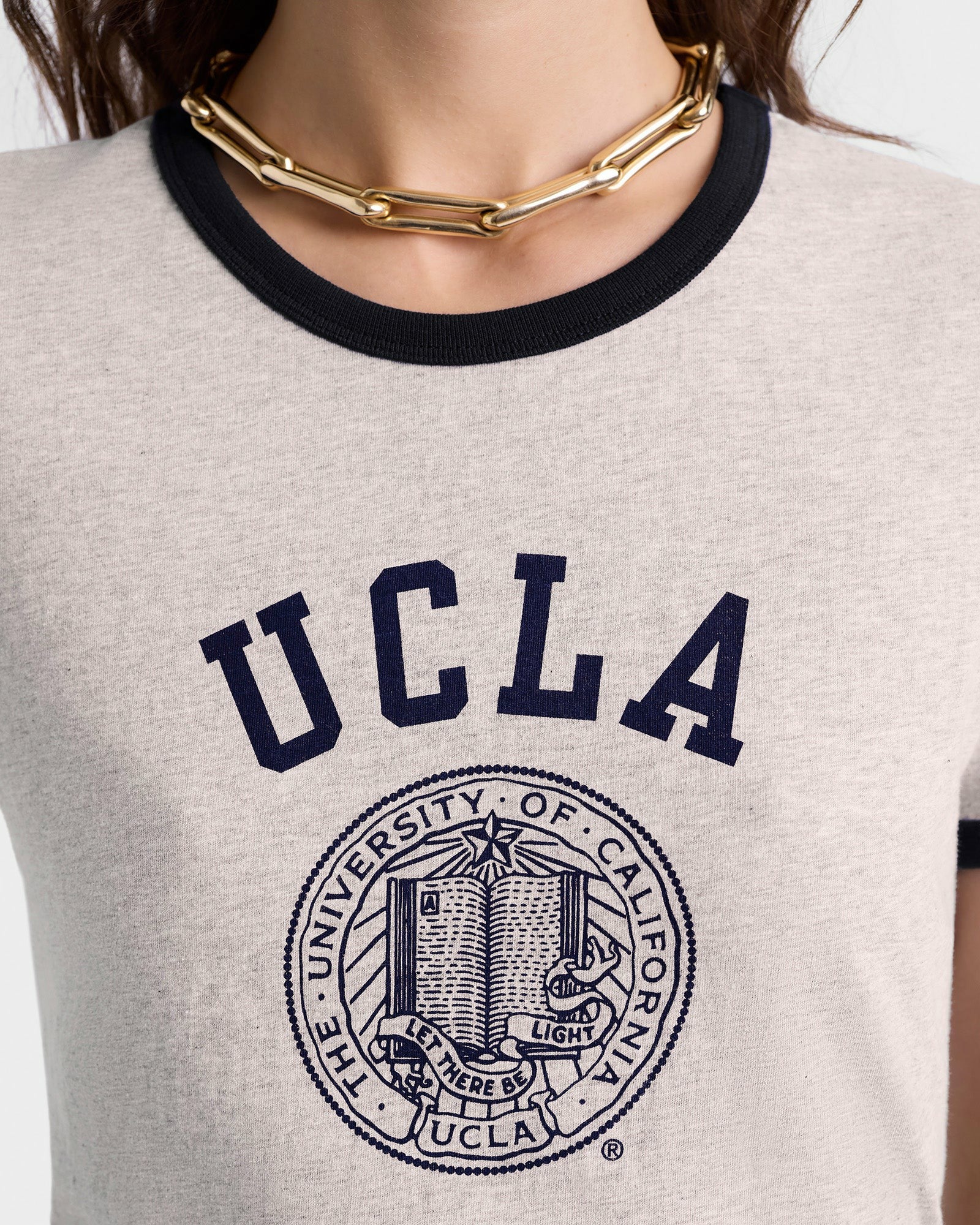 UCLA Crest Ringer Tee - Heather Gray/Navy Sporty & Rich US
