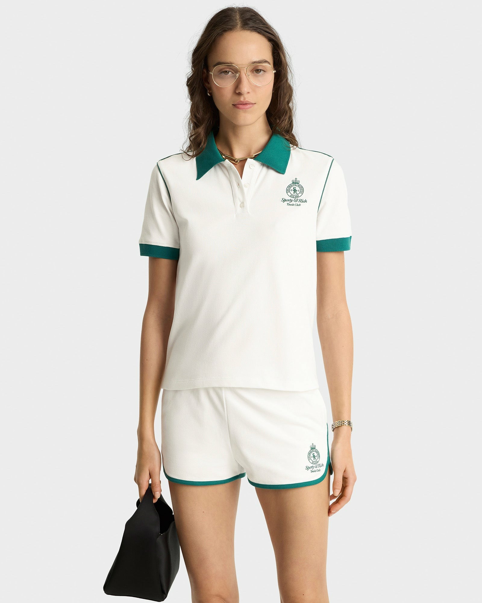 Crown 70s Pique Polo - White/Alpine Sporty & Rich Online