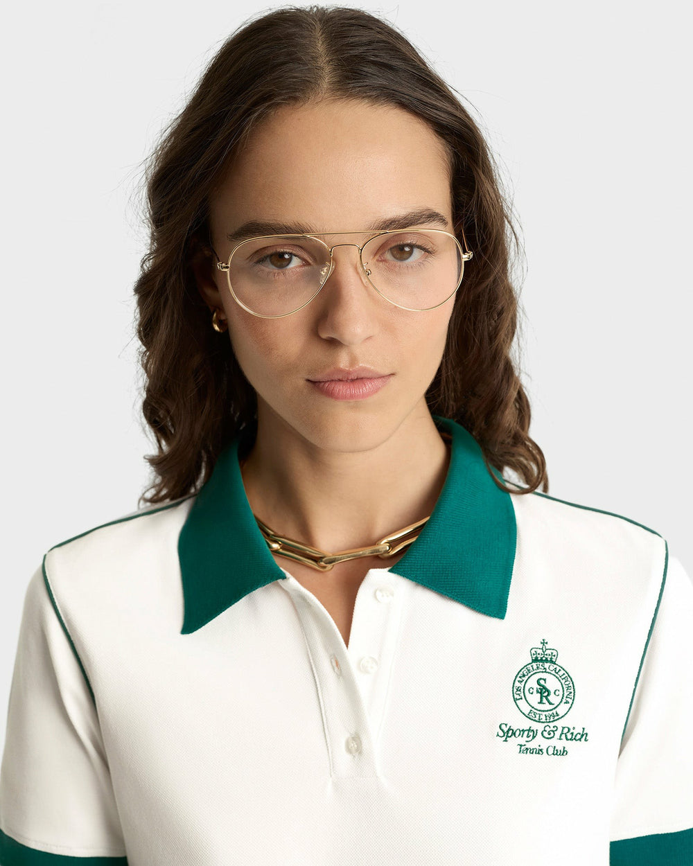 Crown 70s Pique Polo - White/Alpine Sporty & Rich Online
