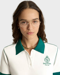 Crown 70s Pique Polo - White/Alpine Sporty & Rich Online