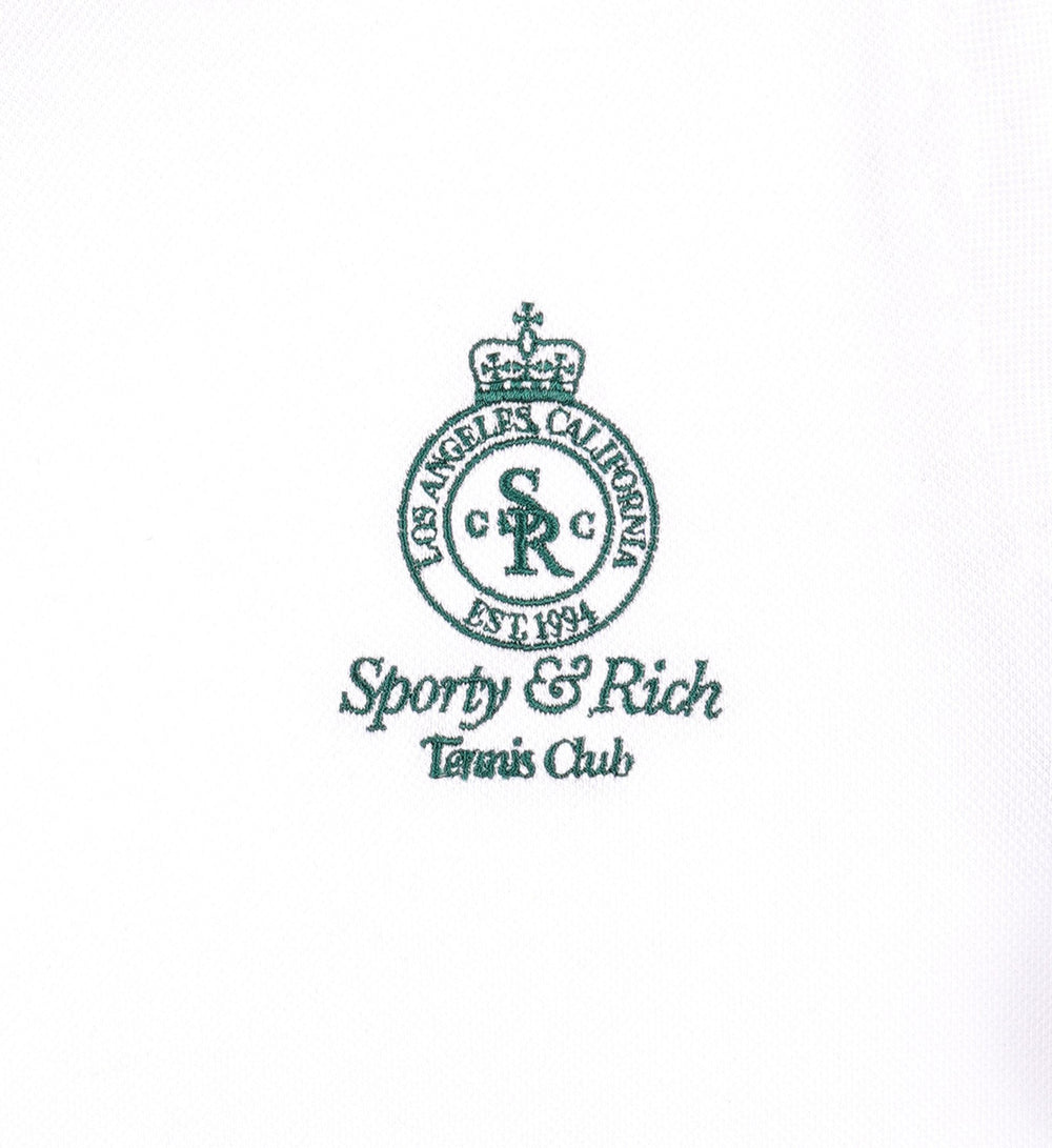 Crown 70s Pique Polo - White/Alpine Sporty & Rich Online