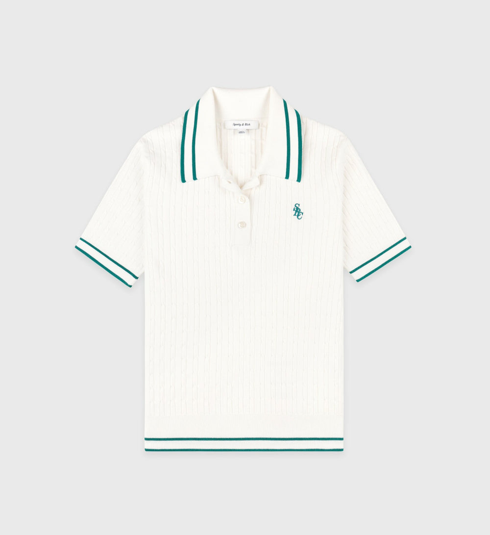 SRC Mini Cable Polo - White/Alpine Sporty & Rich Discount