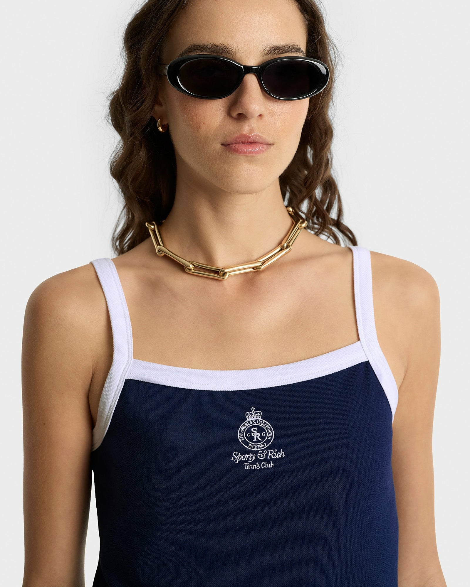 Crown Tennis Pique Tank - Navy/White Sporty & Rich For Sale