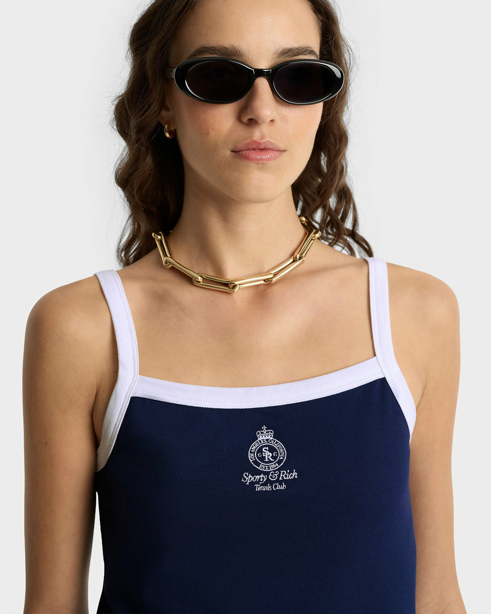 Crown Tennis Pique Tank - Navy/White Sporty & Rich For Sale