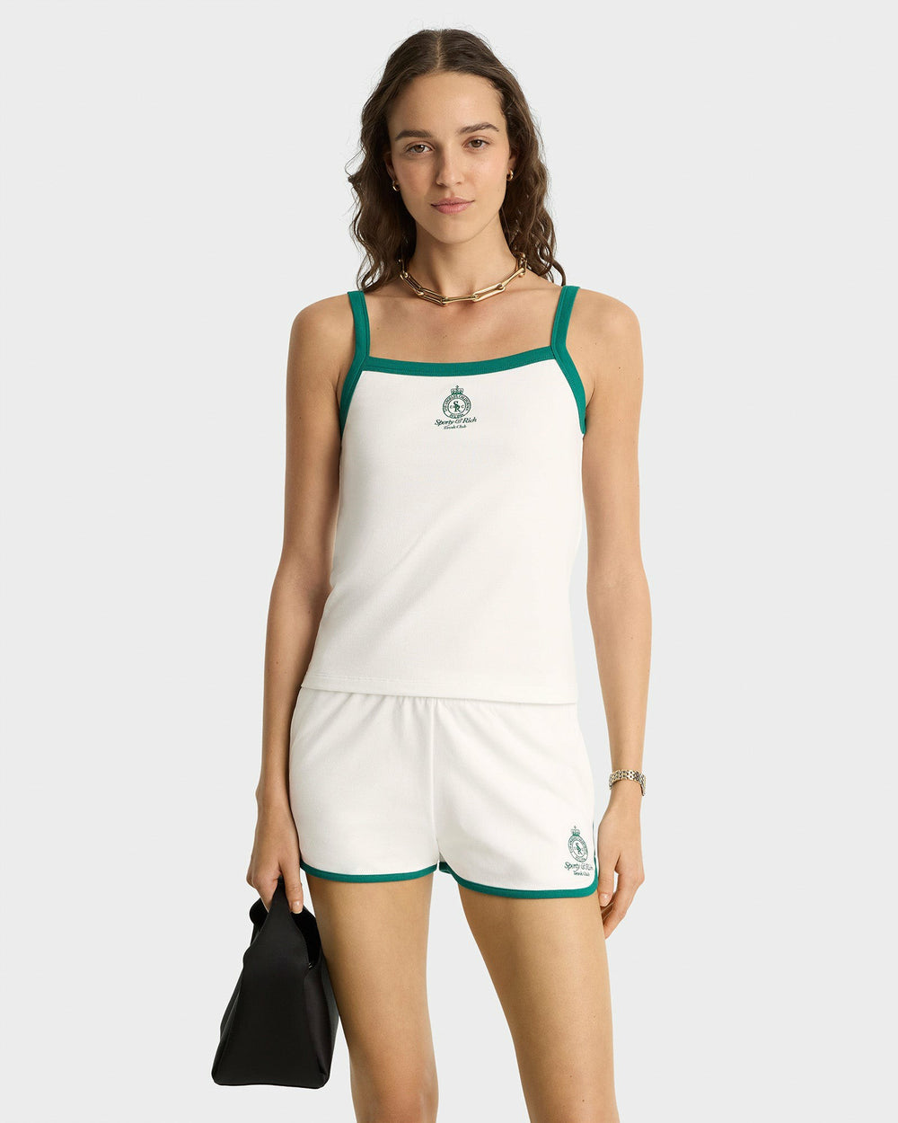 Crown Tennis Pique Tank - White/Alpine Sporty & Rich Outlet