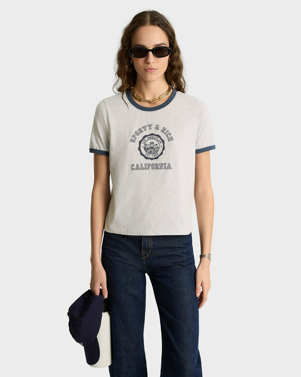 California Emblem Soft Ringer Tee - Heather Gray/Navy Sporty & Rich Sale