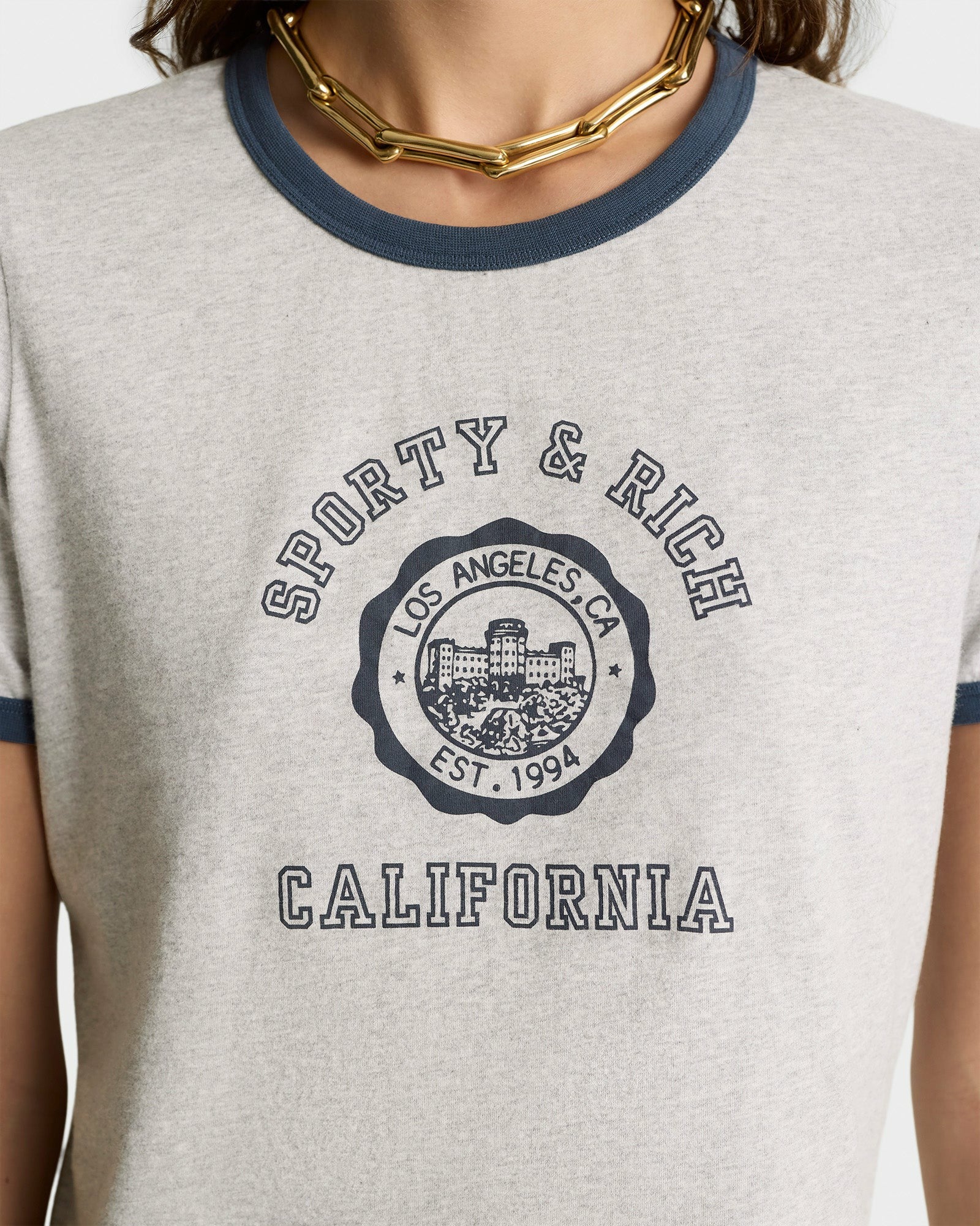 California Emblem Soft Ringer Tee - Heather Gray/Navy Sporty & Rich Sale