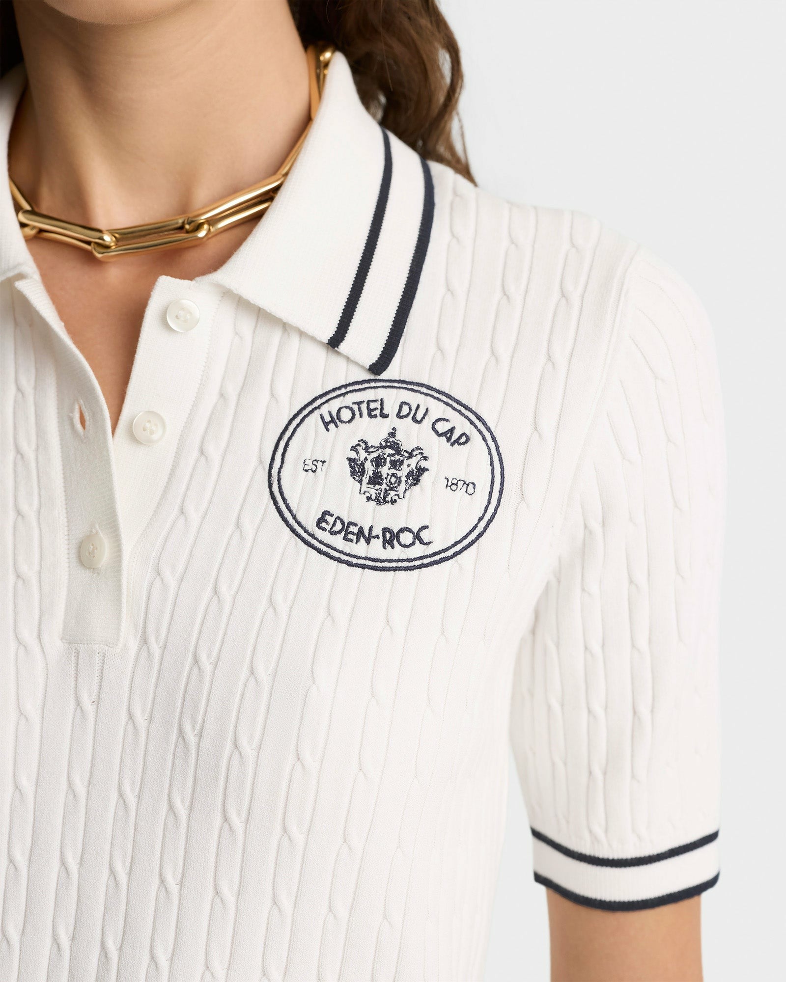 Eden Crest Mini Cable Polo - White/Navy Sporty & Rich Online