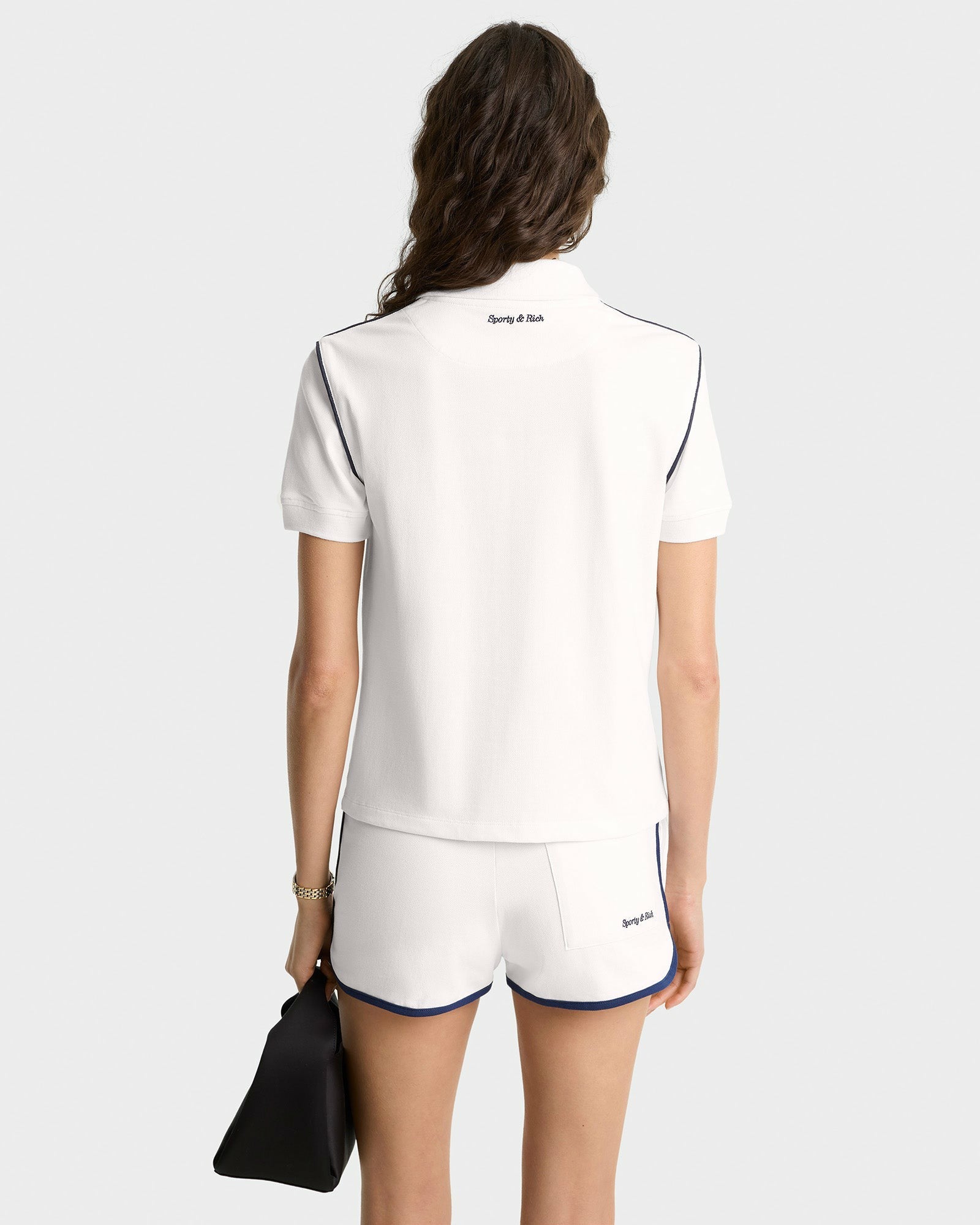 Eden Crest Embroidered Pique Polo - White/Navy Sporty & Rich Discount