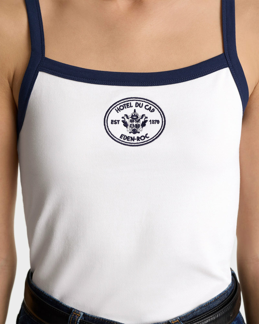 Eden Crest Embroidered Pique Tank - White/Navy Sporty & Rich For Sale