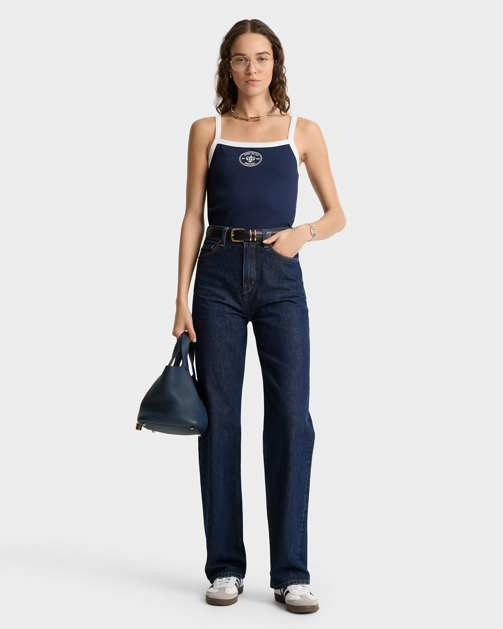 Eden Crest Embroidered Pique Tank - Navy/White Sporty & Rich Outlet