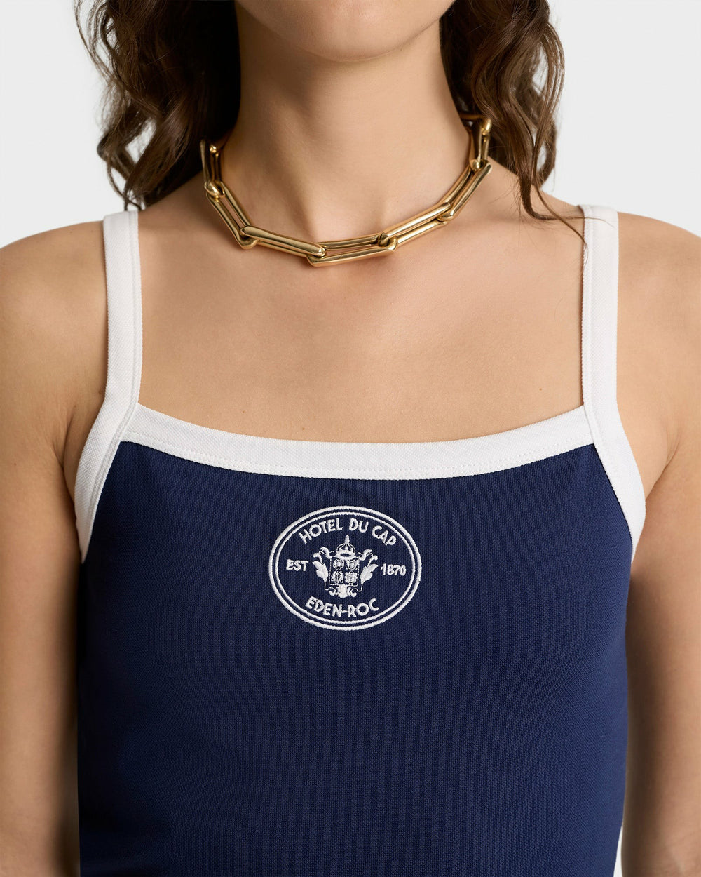 Eden Crest Embroidered Pique Tank - Navy/White Sporty & Rich Outlet