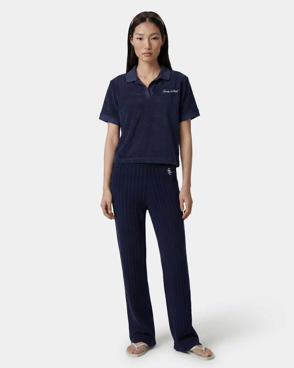 SRC Ribbed Trousers - Dark Navy/White Sporty & Rich Sale