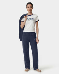 Signature Logo Embroidered Wide Sweatpant - Light Navy/White Sporty & Rich Online