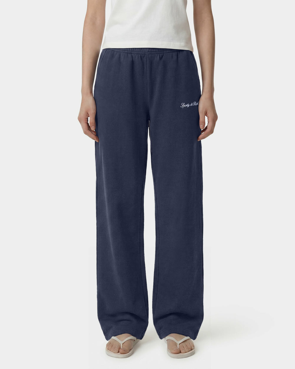 Signature Logo Embroidered Wide Sweatpant - Light Navy/White Sporty & Rich Online