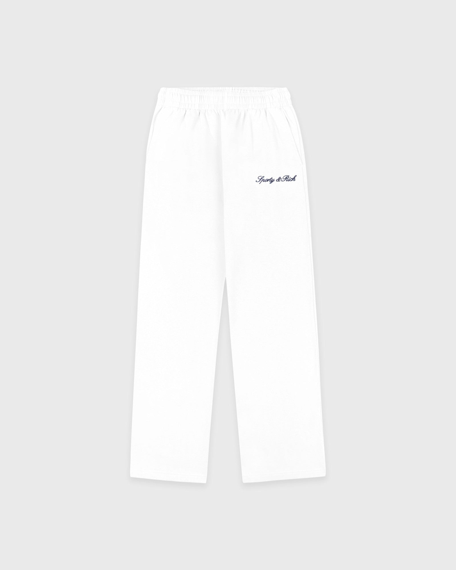Signature Logo Embroidered Wide Sweatpant - White/Light Navy Sporty & Rich Discount