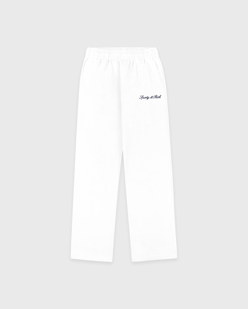 Signature Logo Embroidered Wide Sweatpant - White/Light Navy Sporty & Rich Discount