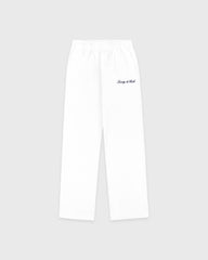 Signature Logo Embroidered Wide Sweatpant - White/Light Navy Sporty & Rich Discount