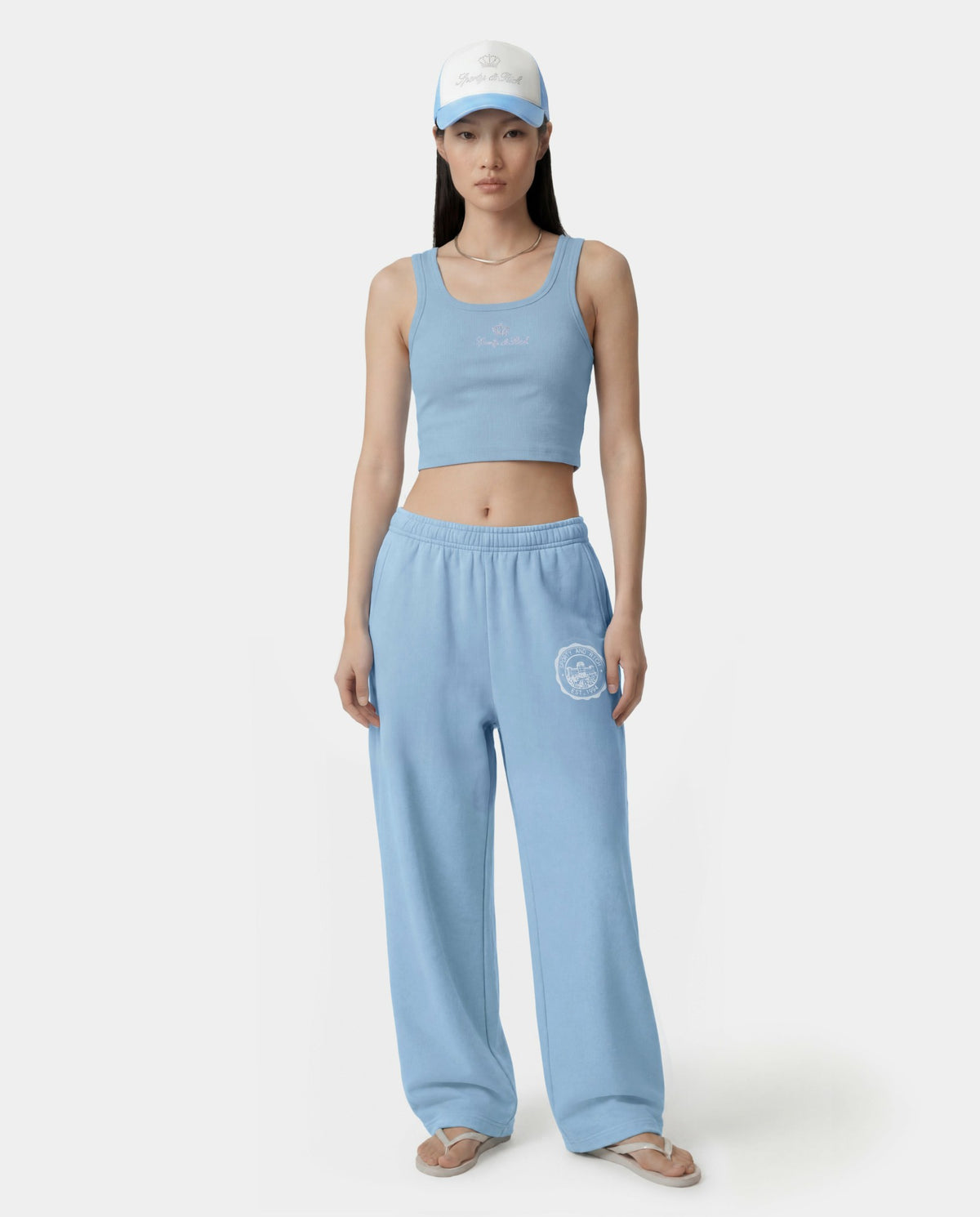 Juicy Emblem Wide Sweatpant - Sky Blue Sporty & Rich For Sale