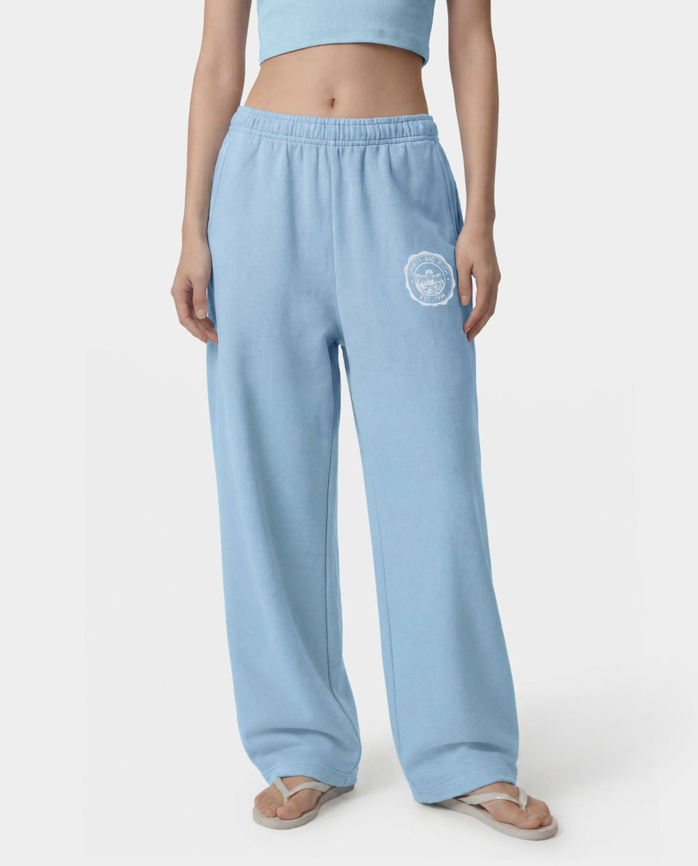 Juicy Emblem Wide Sweatpant - Sky Blue Sporty & Rich For Sale