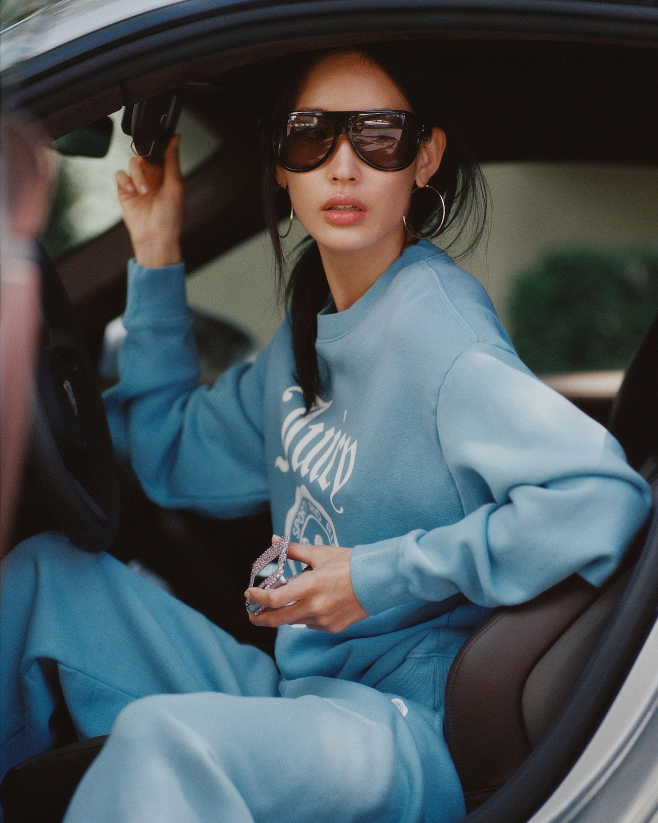 Juicy Emblem Wide Sweatpant - Sky Blue Sporty & Rich For Sale