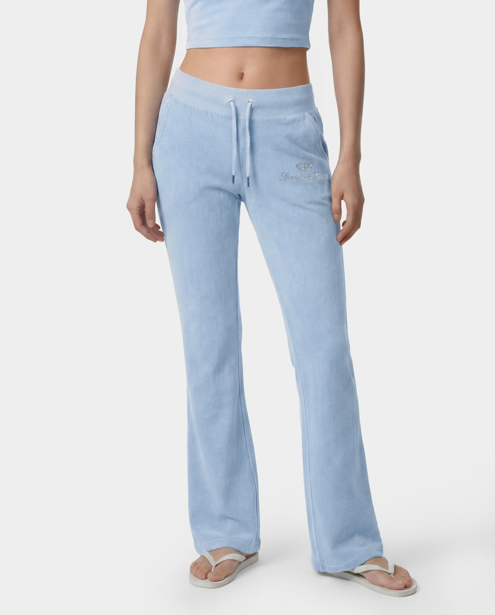 Juicy Script Velour Sweatpant - Sky Blue Sporty & Rich Sale