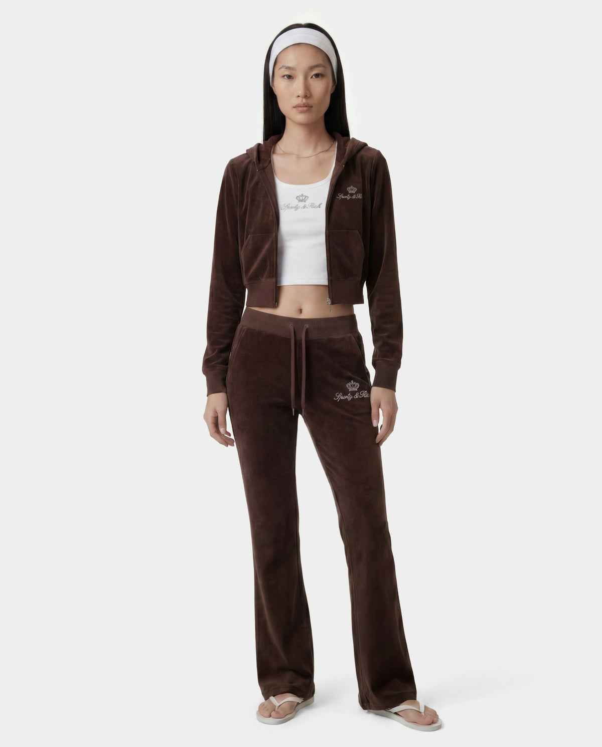 Juicy Script Velour Sweatpant - Chocolate Sporty & Rich Online