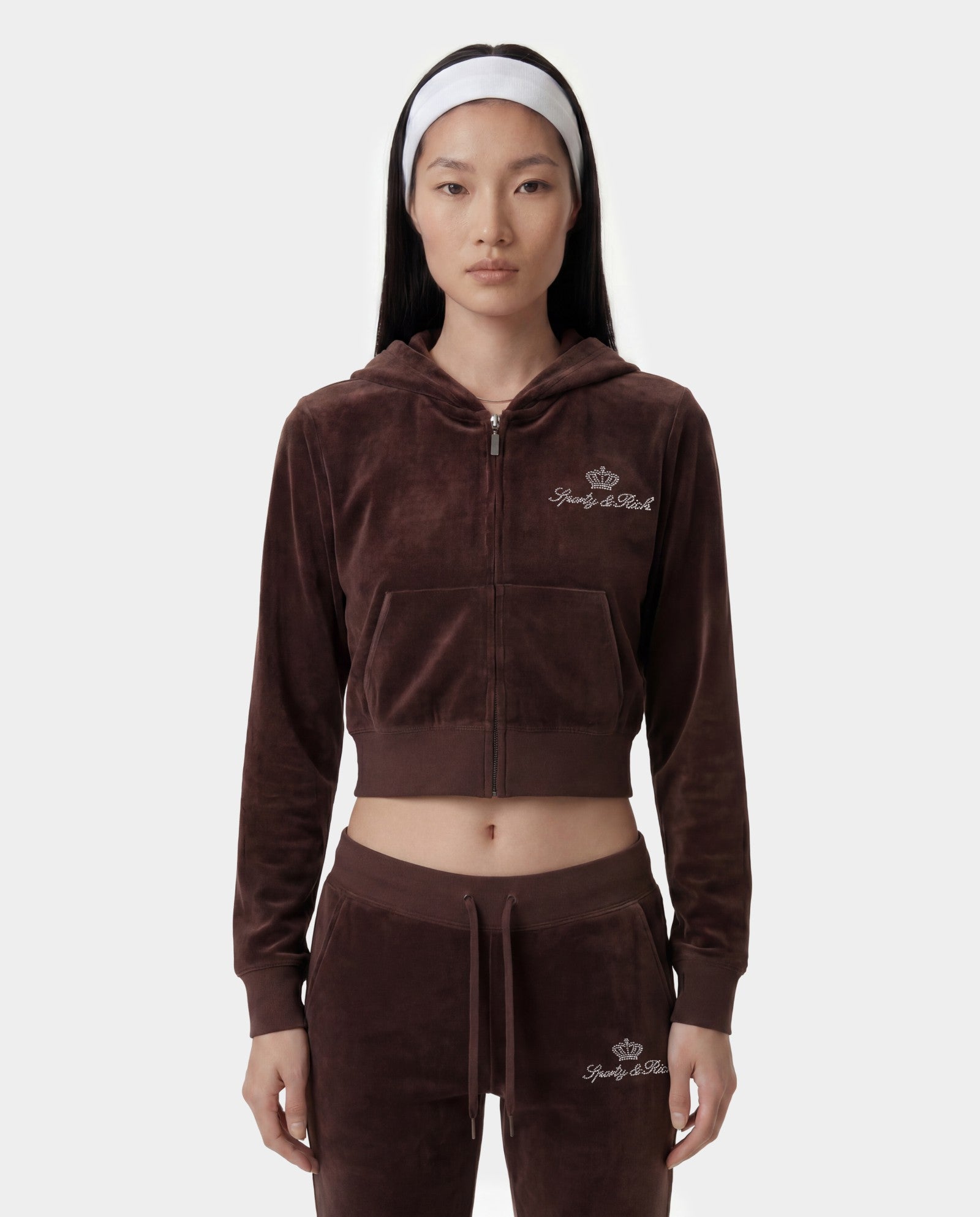 Juicy Script Velour Sweatpant - Chocolate Sporty & Rich Online