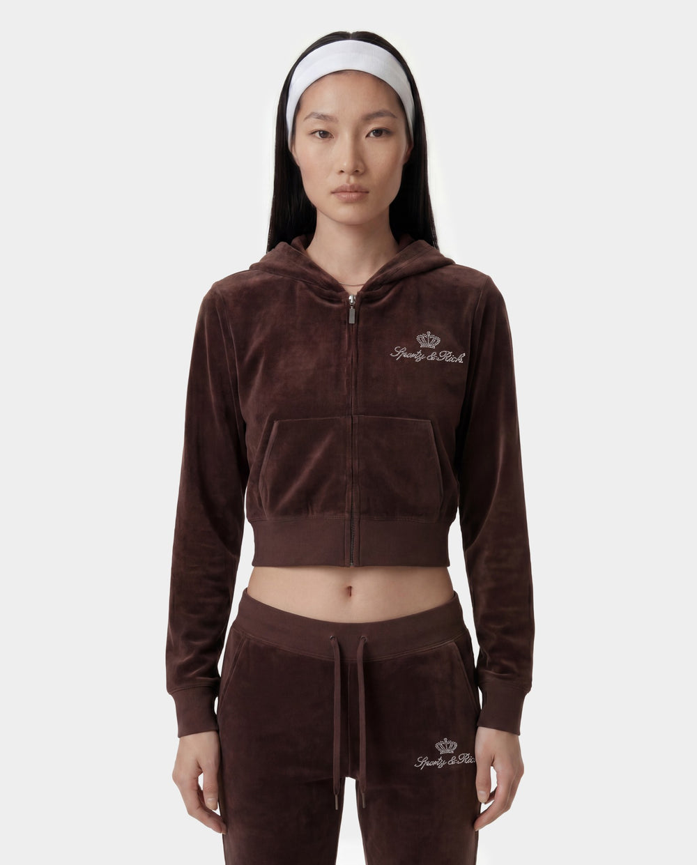 Juicy Script Velour Sweatpant - Chocolate Sporty & Rich Online