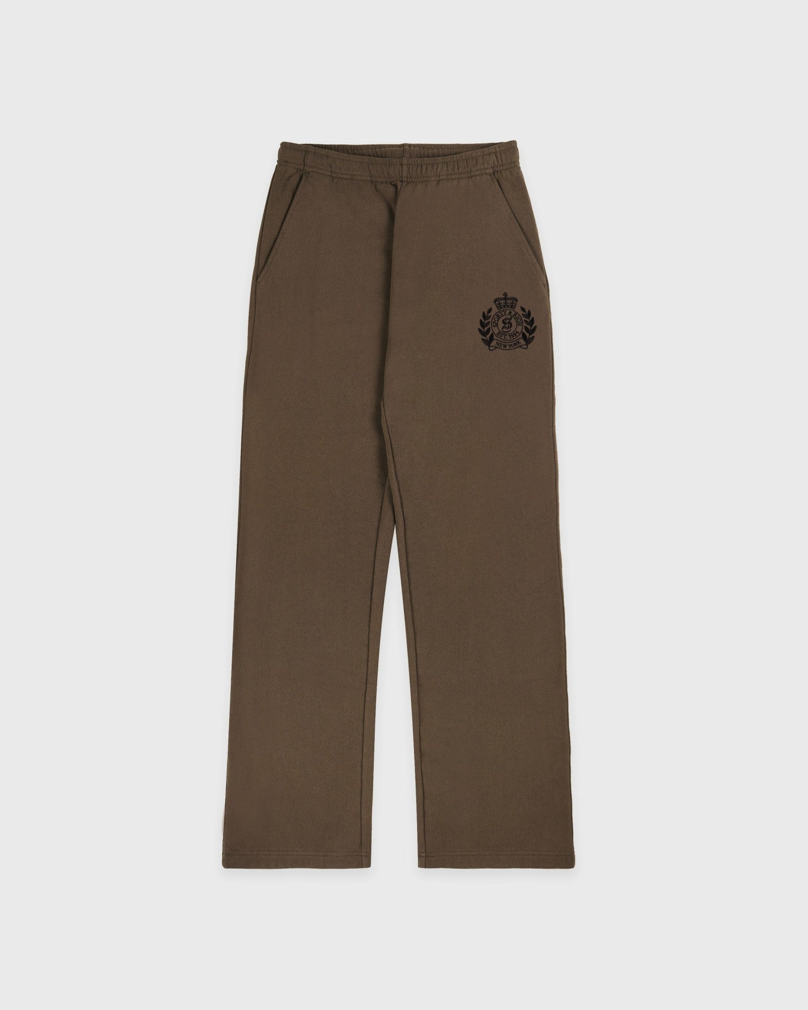 NY Crest Embroidered Wide Sweatpant - Sand Sporty & Rich Outlet