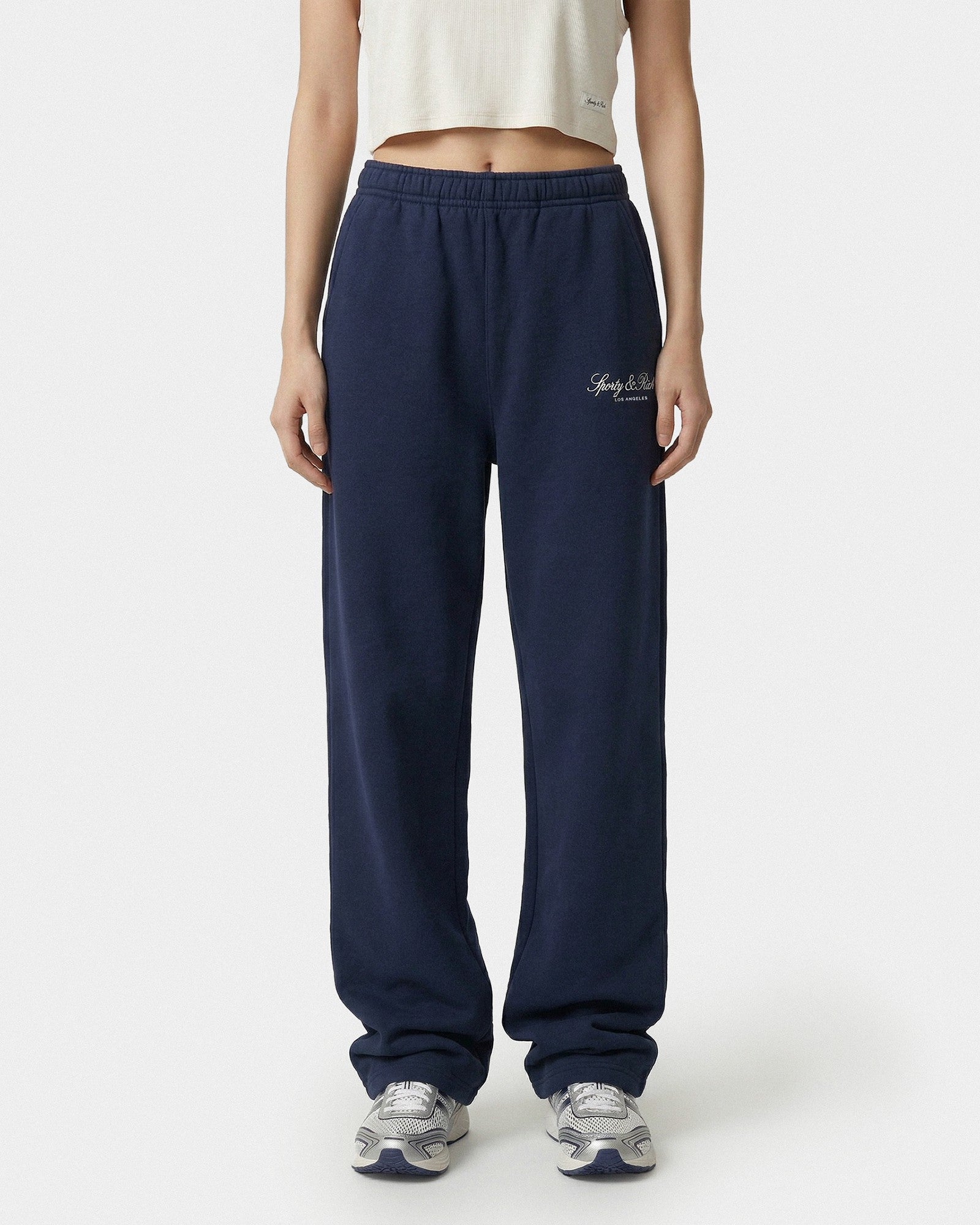 Vendome LA Embroidered Wide Sweatpant - Navy/White Sporty & Rich Sale