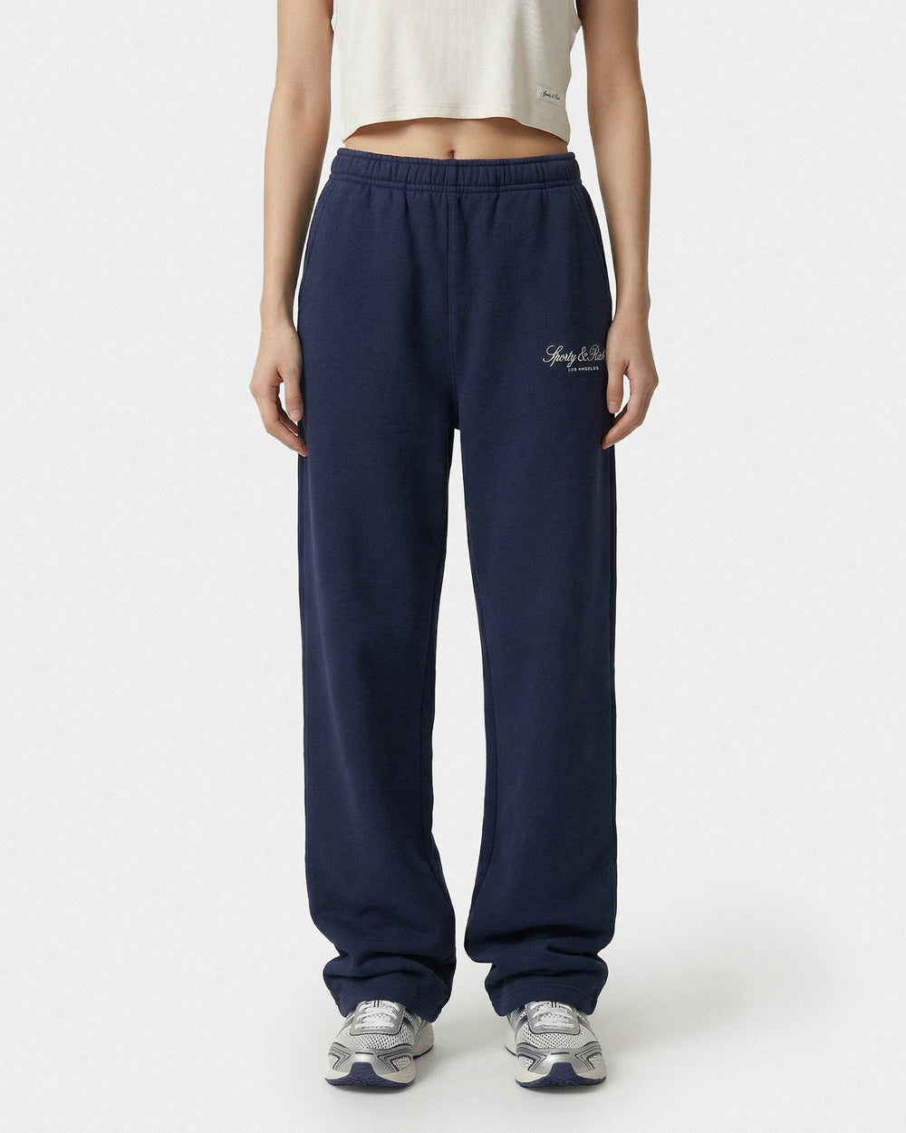 Vendome LA Embroidered Wide Sweatpant - Navy/White Sporty & Rich Sale