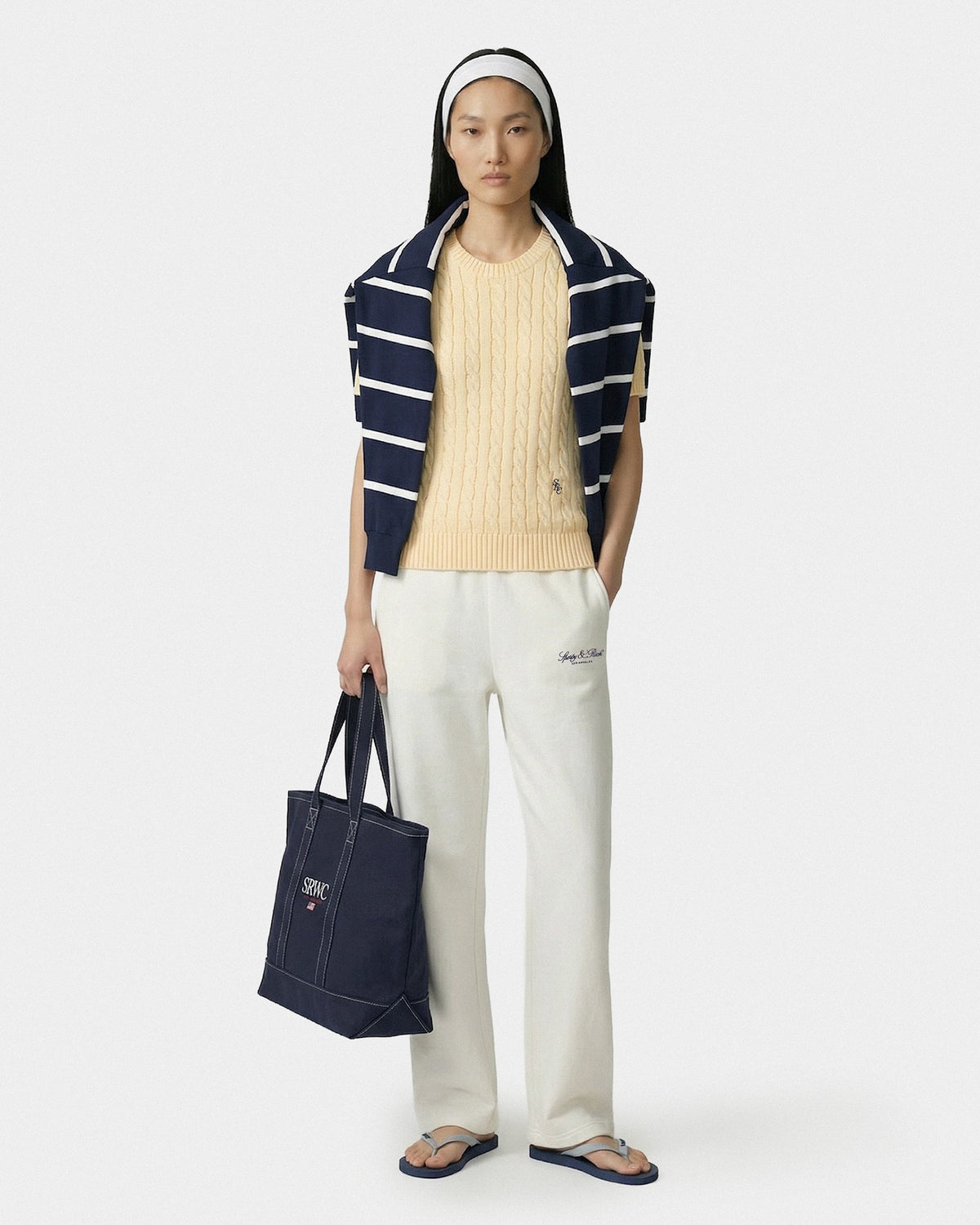 Vendome LA Embroidered Wide Sweatpant - Ecru/Navy Sporty & Rich Online