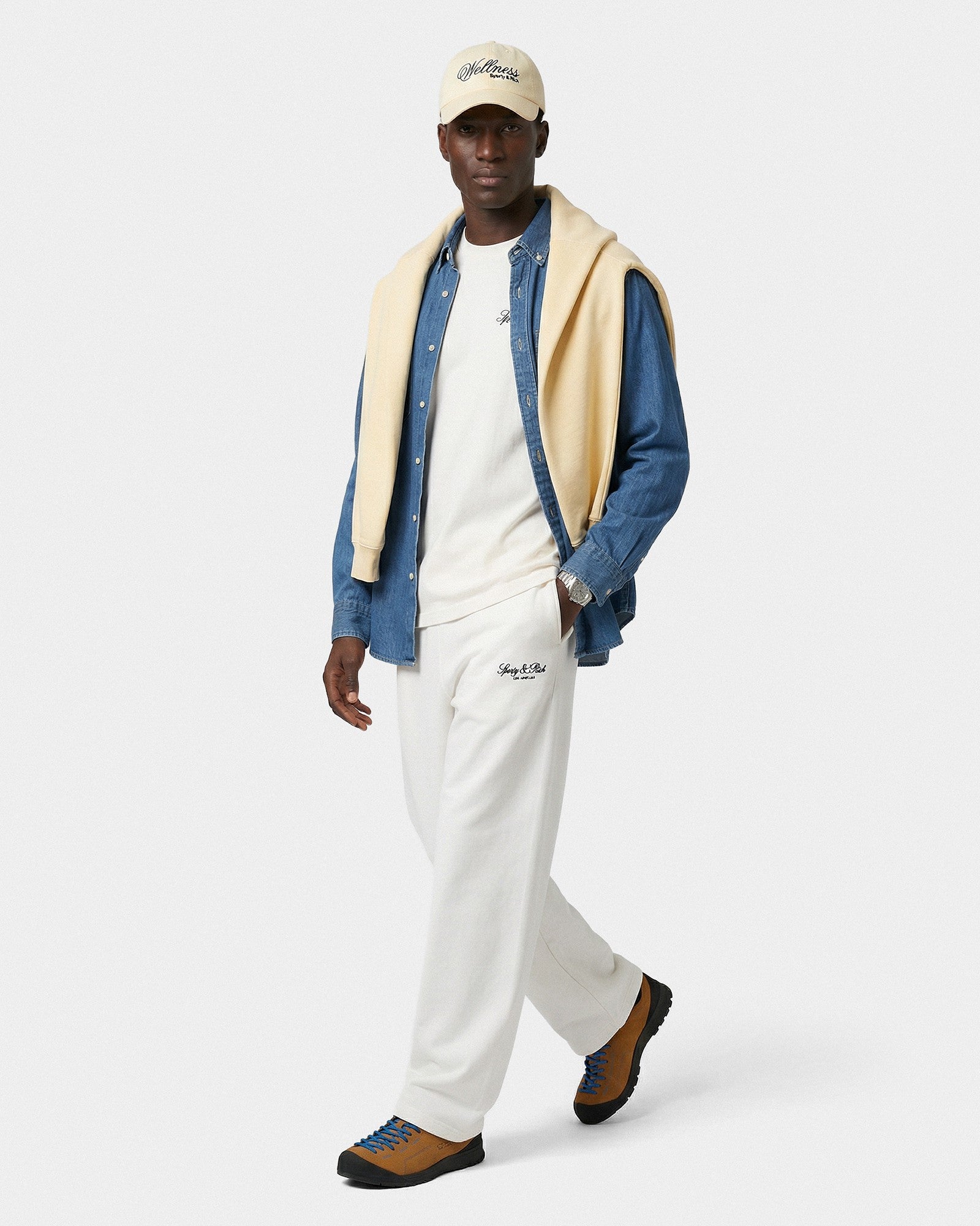 Vendome LA Embroidered Wide Sweatpant - Ecru/Navy Sporty & Rich Online
