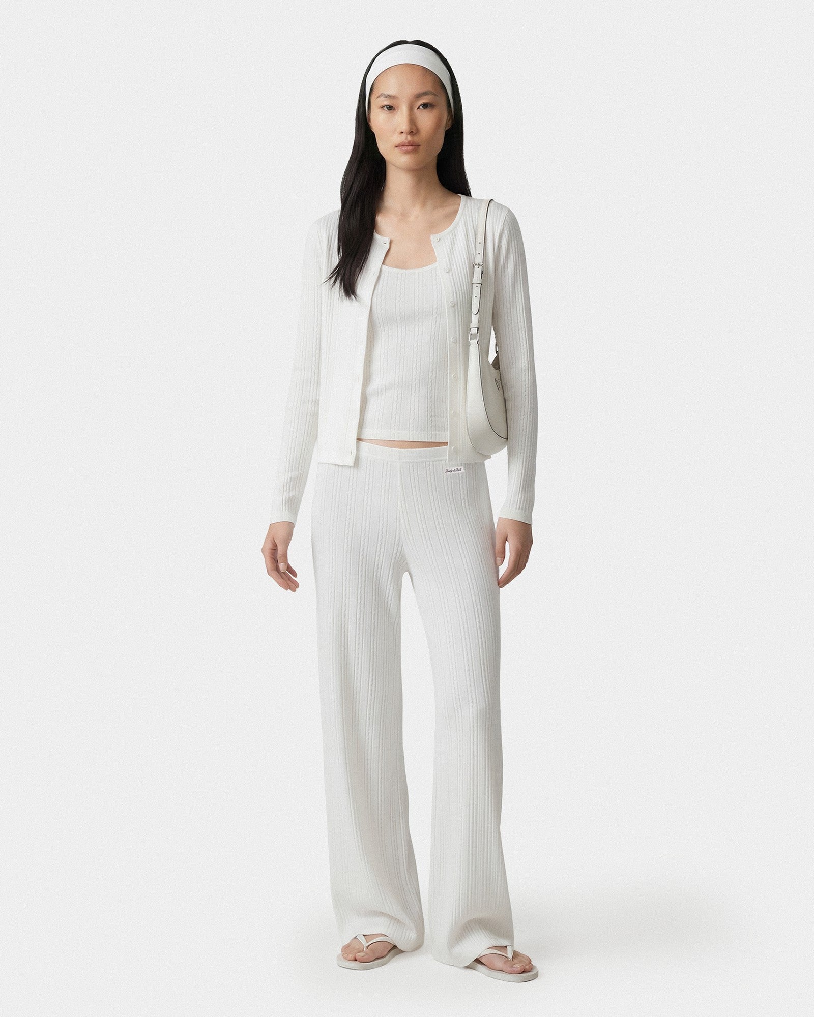 Signature Logo Pointelle Trousers - White Sporty & Rich Discount