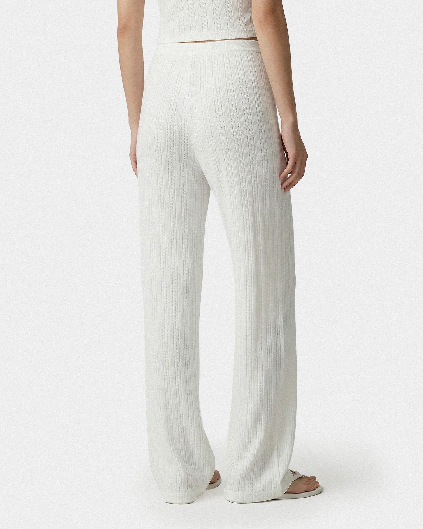 Signature Logo Pointelle Trousers - White Sporty & Rich Discount