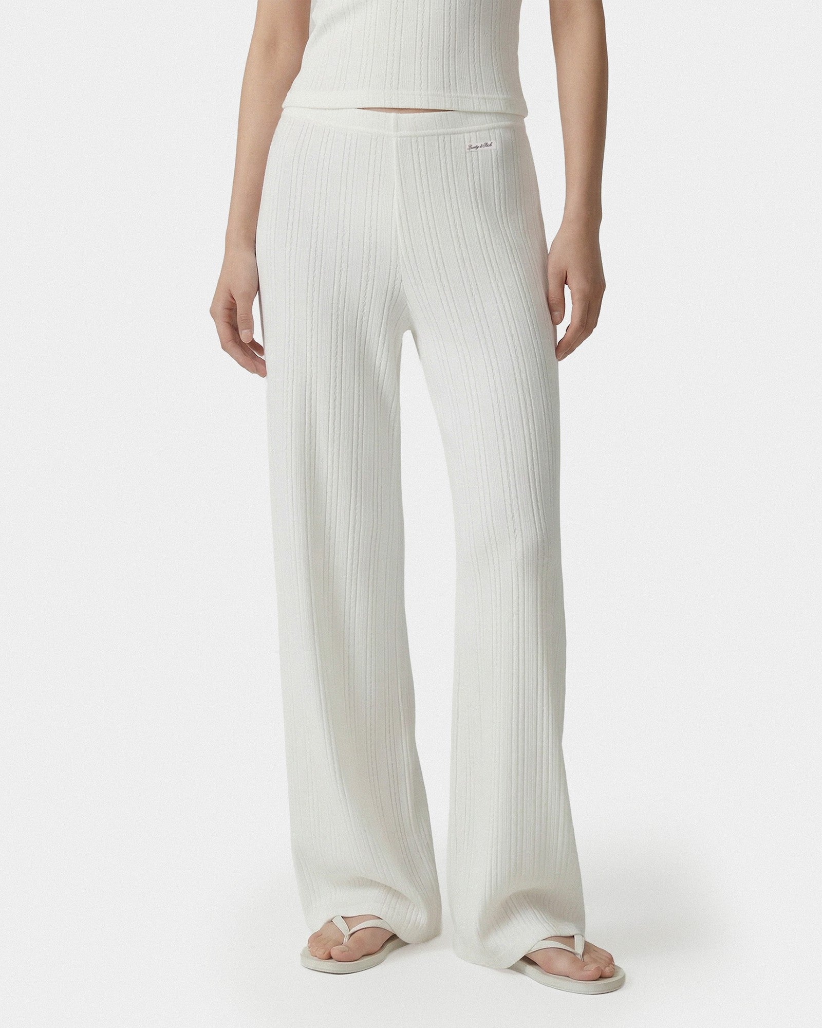 Signature Logo Pointelle Trousers - White Sporty & Rich Discount