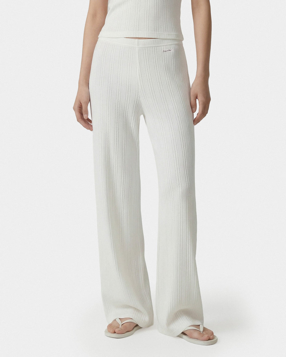 Signature Logo Pointelle Trousers - White Sporty & Rich Discount