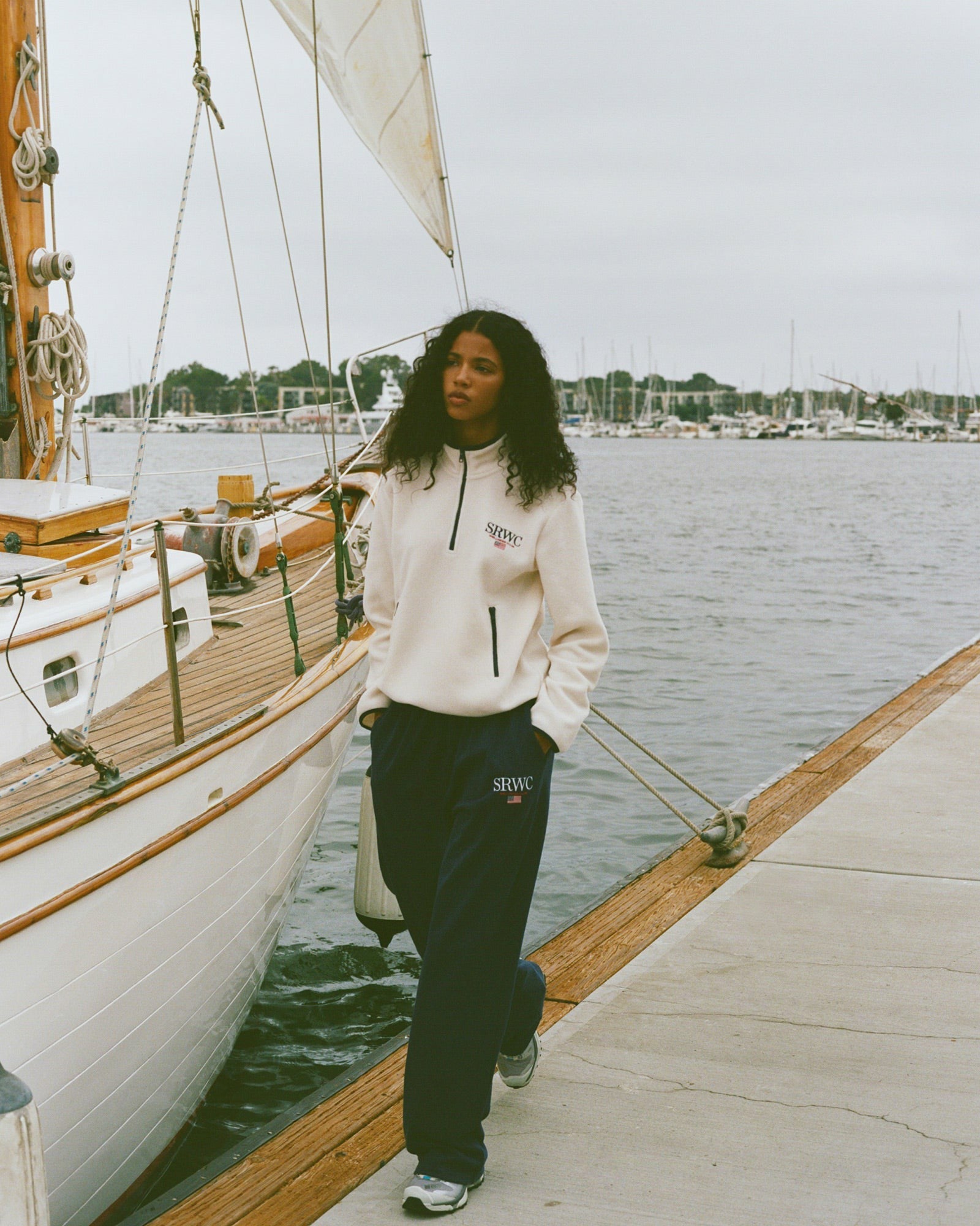 Nautical Embroidered Wide Sweatpant - Navy/White Sporty & Rich US