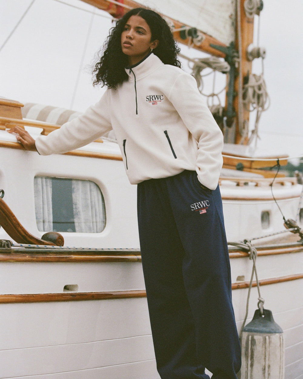 Nautical Embroidered Wide Sweatpant - Navy/White Sporty & Rich US