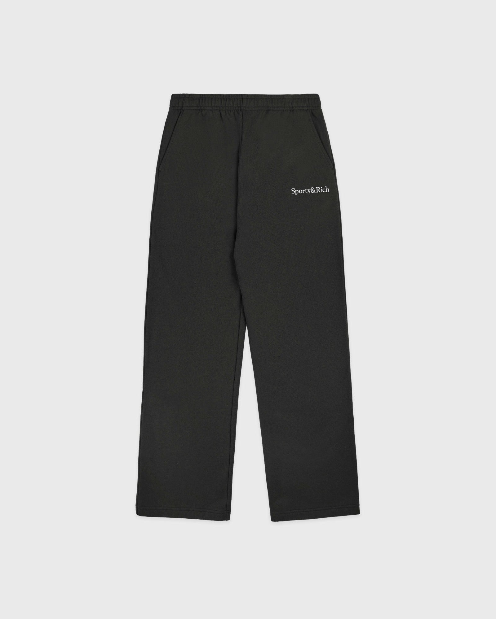 Serif Logo Embroidered Wide Sweatpant - Faded Black/White Sporty & Rich Outlet