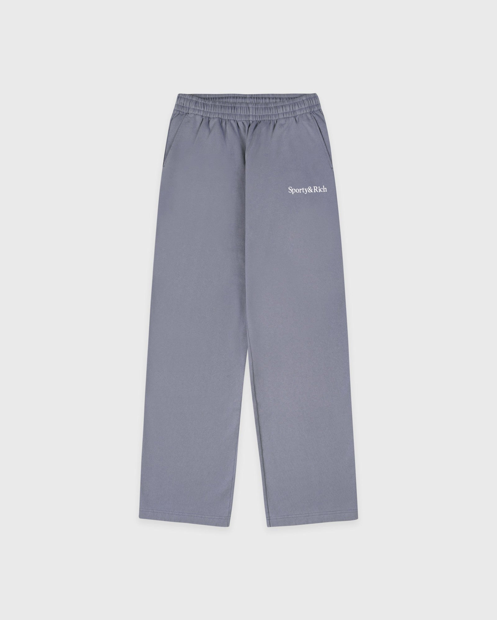 Serif Logo Embroidered Wide Sweatpant - Faded Indigo/White Sporty & Rich Sale